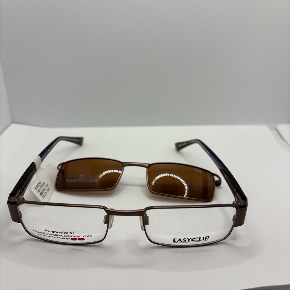 MENS EasyClip EC 258 50-18-135 Brown Full Rim Eyeglasses Frame w/ Clip-On NWT